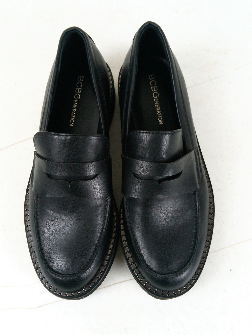BCBGeneration Women's Black Faux Leather Penny Loafers Size 7